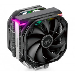 DEEPCOOL Cooler -AS500 PLUS-, with A-RGB LED Strip, LGA2066/2011/1700/1200/1151/1150/1155 & AM5/AM4/AM3/FM2, up to 220W, 2x fans: TF140S PWM 140х140х25mm, 500~1200rpm, 19.2 ~31.5 dB(A), 70.81 CFM, 4-pin, A-RGB LED CONTROLLER, 5x 6mm Cooper Heatpipes, Blac